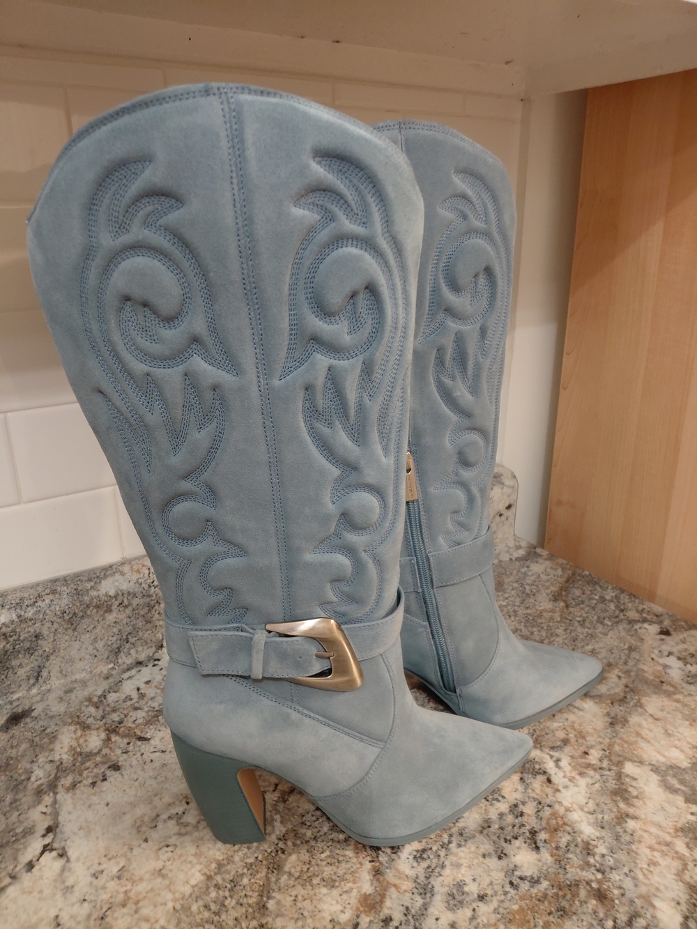 Vince Camuto Blue Suede Biancaa Western-Style Heeled Boots